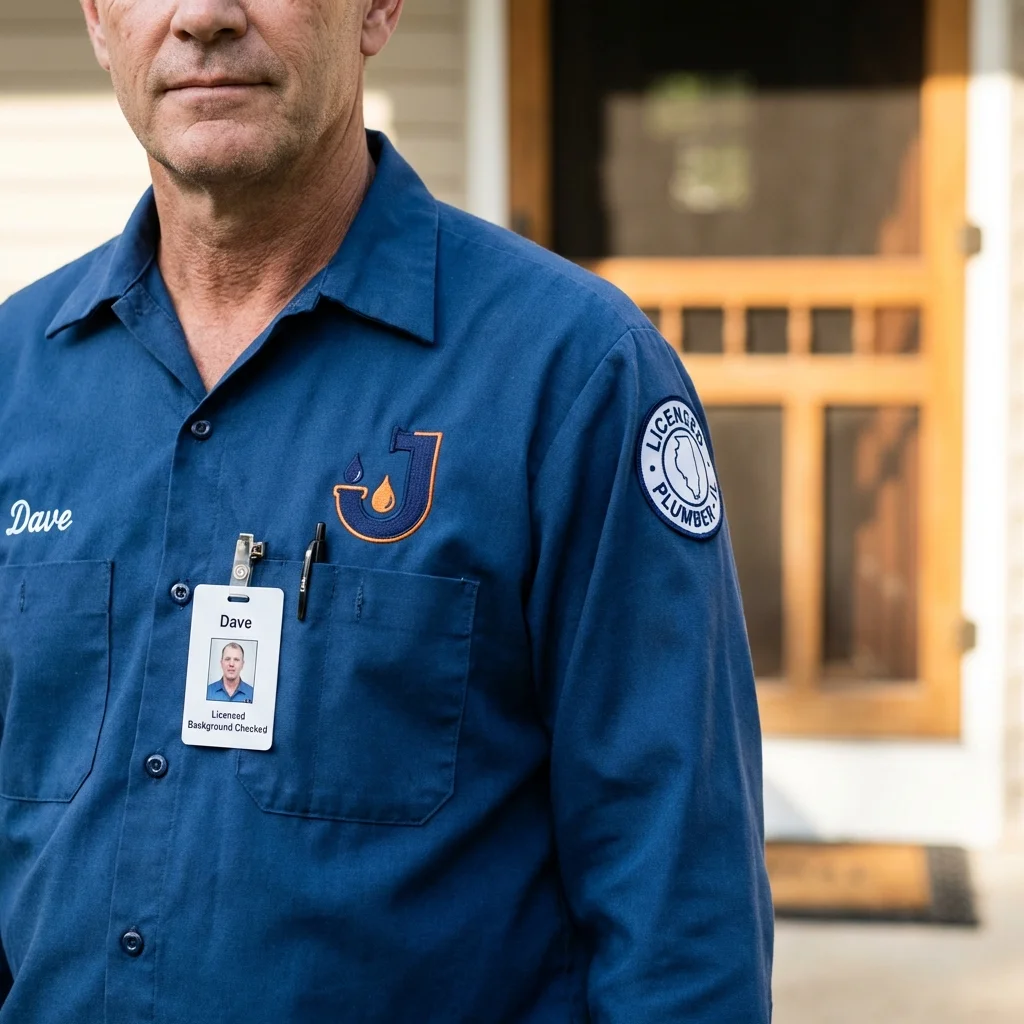 Licensed plumber showing ID badge in Pea Ridge, AR