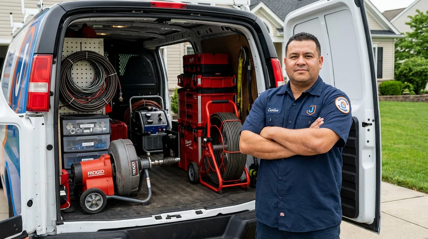 Professional drain cleaning equipment and Johns Plumbing LLC plumber in Pea Ridge